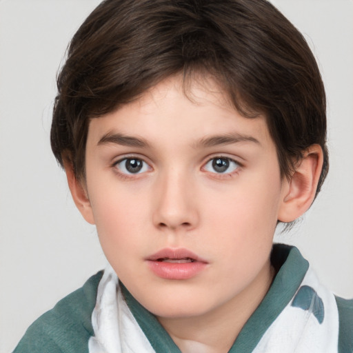 Neutral white child female with short  brown hair and brown eyes