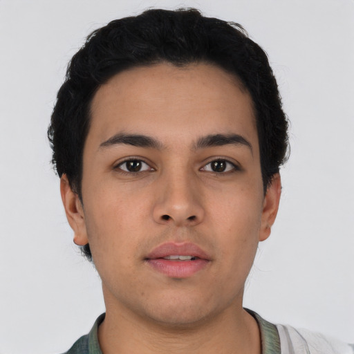 Neutral asian young-adult male with short  black hair and brown eyes