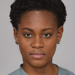 Neutral black young-adult female with short  brown hair and brown eyes