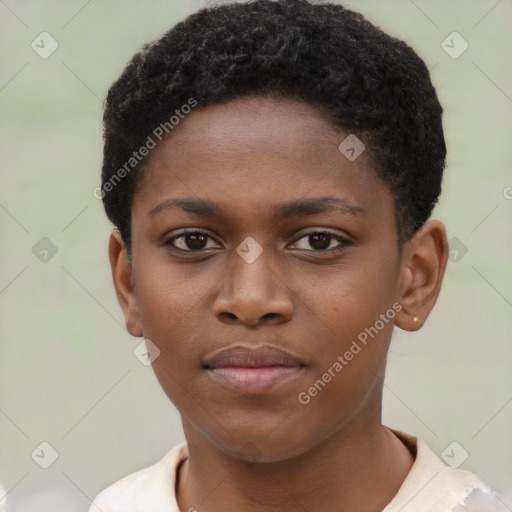 Neutral black young-adult female with short  brown hair and brown eyes