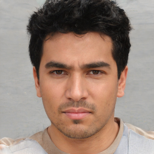 Neutral white young-adult male with short  black hair and brown eyes