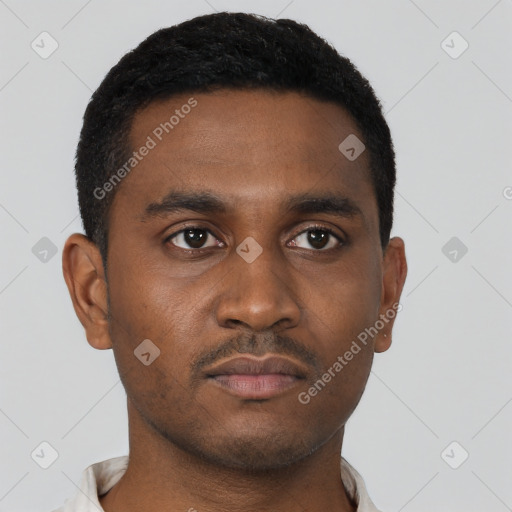 Neutral black young-adult male with short  brown hair and brown eyes