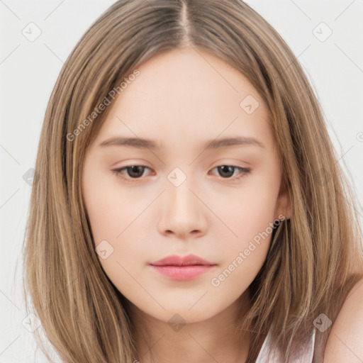 Neutral white child female with long  brown hair and brown eyes