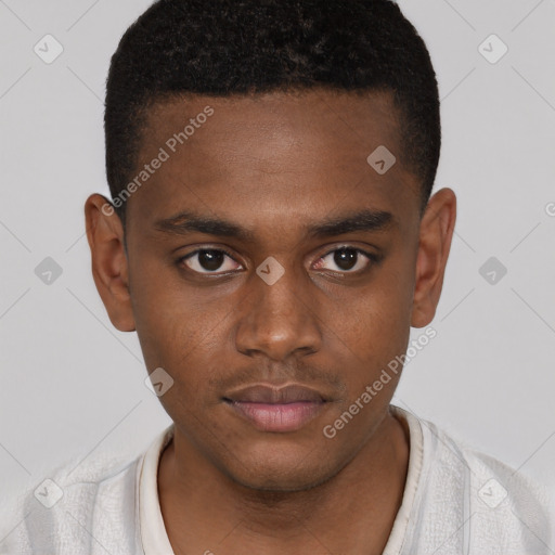 Neutral black young-adult male with short  brown hair and brown eyes