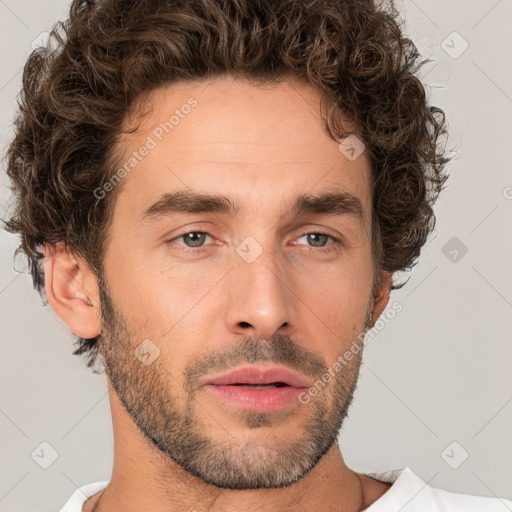 Neutral white adult male with short  brown hair and brown eyes