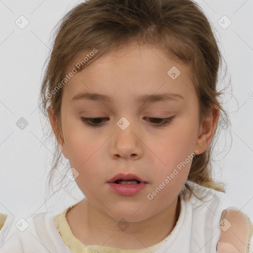 Neutral white child female with medium  brown hair and brown eyes