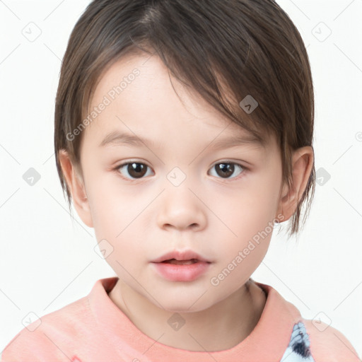 Neutral white child female with short  brown hair and brown eyes