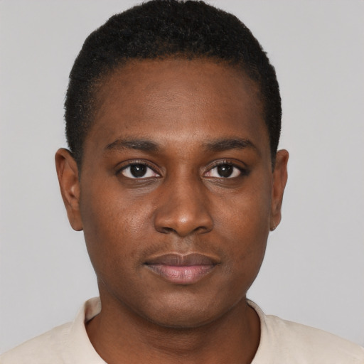 Neutral black young-adult male with short  brown hair and brown eyes