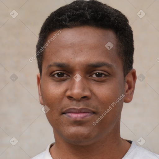 Neutral black young-adult male with short  brown hair and brown eyes