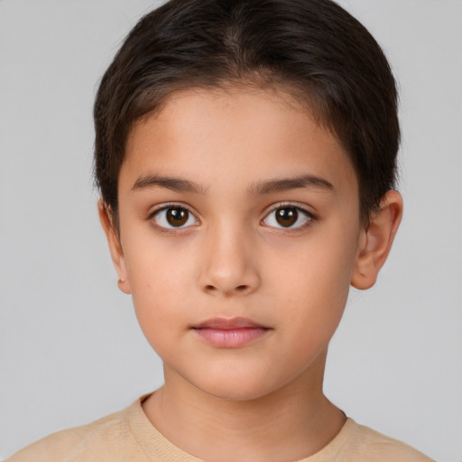 Neutral white child female with short  brown hair and brown eyes