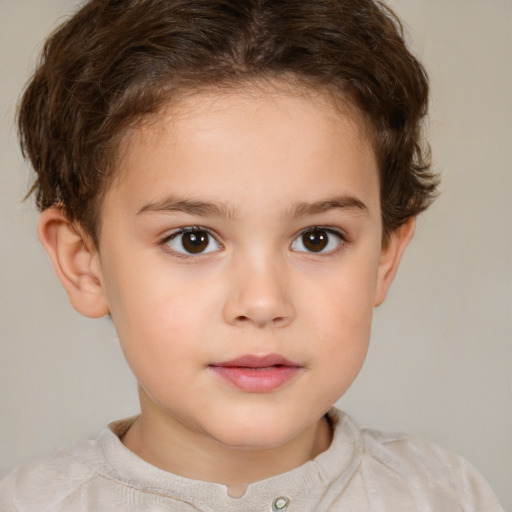 Neutral white child female with short  brown hair and brown eyes