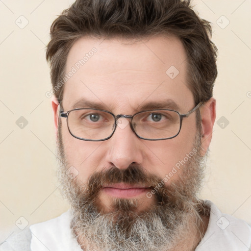 Neutral white adult male with short  brown hair and brown eyes