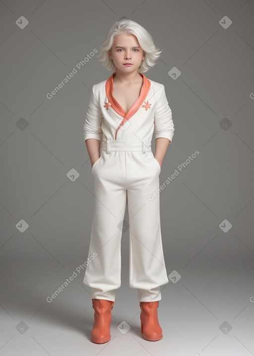 Caucasian child male with  white hair