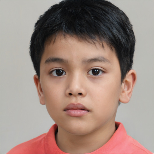 Neutral asian child male with short  brown hair and brown eyes