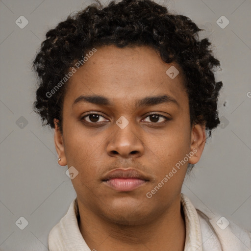 Neutral black young-adult male with short  brown hair and brown eyes