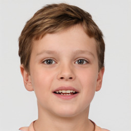 Joyful white child male with short  brown hair and brown eyes