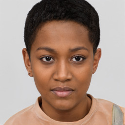 Neutral black young-adult female with short  brown hair and brown eyes