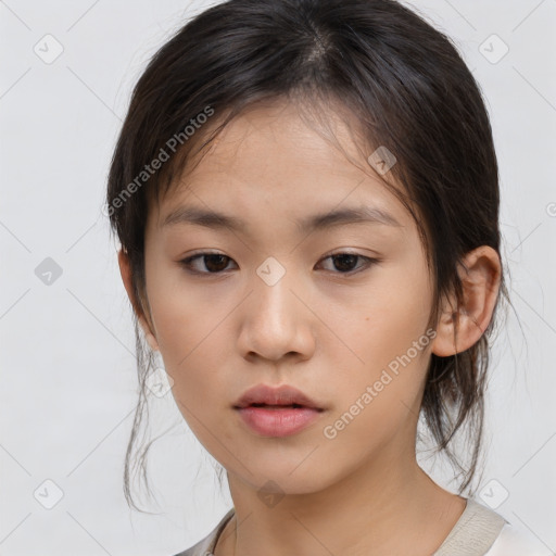 Neutral asian young-adult female with medium  brown hair and brown eyes