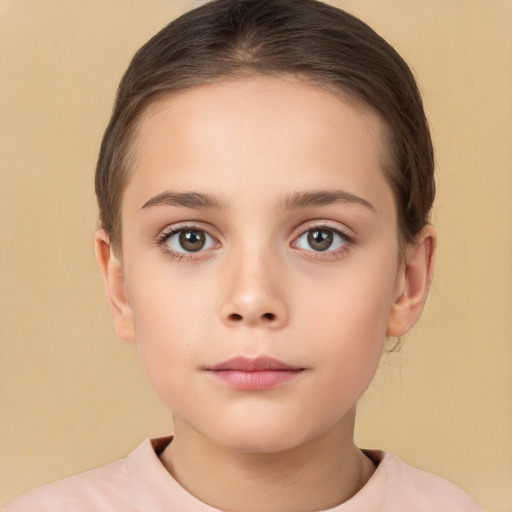 Neutral white child female with short  brown hair and brown eyes