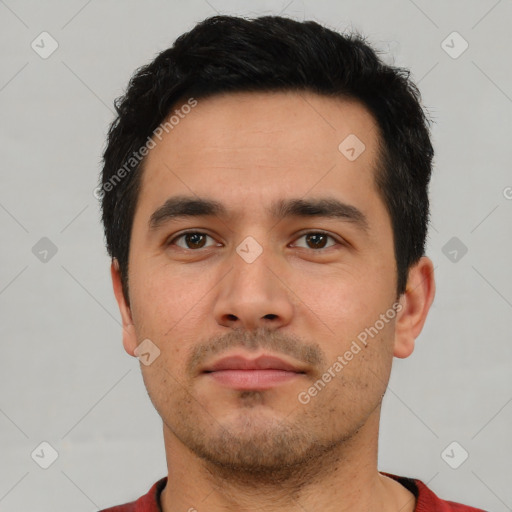 Neutral asian young-adult male with short  black hair and brown eyes