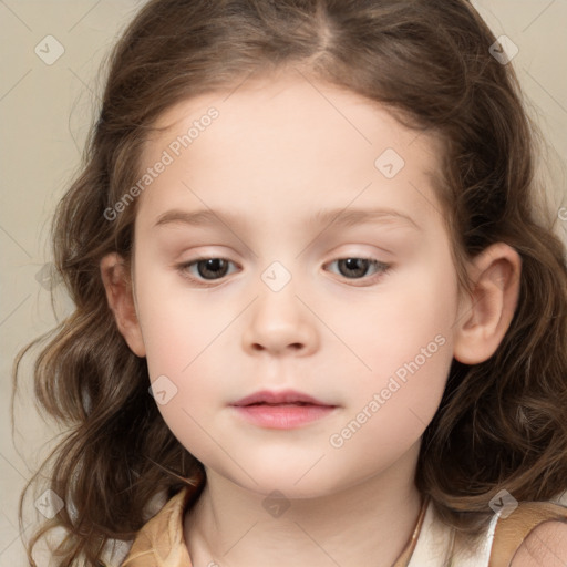 Neutral white child female with medium  brown hair and brown eyes