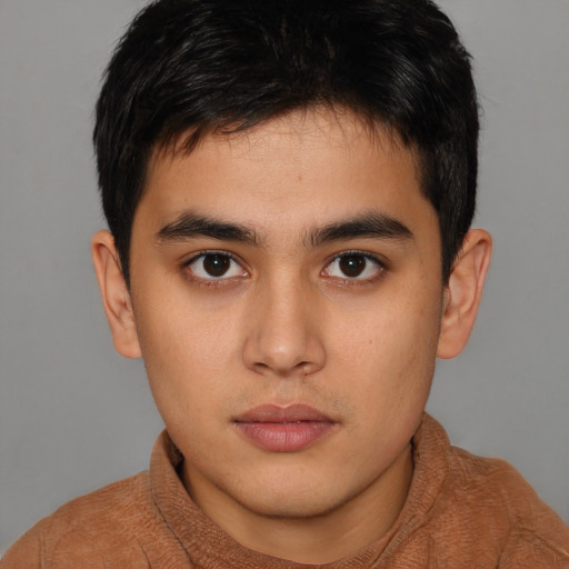 Neutral asian young-adult male with short  brown hair and brown eyes