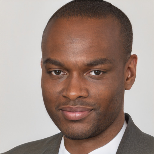 Neutral black young-adult male with short  brown hair and brown eyes