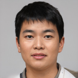 Neutral asian young-adult male with short  black hair and brown eyes