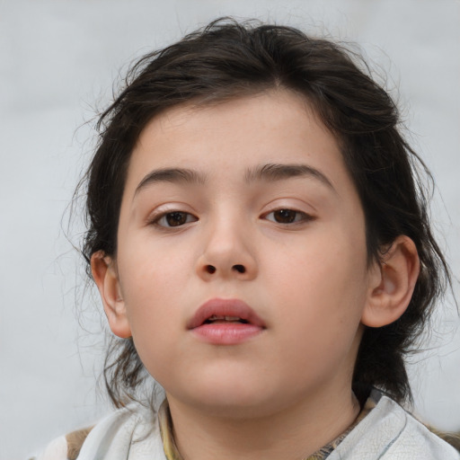 Neutral asian child female with medium  brown hair and brown eyes