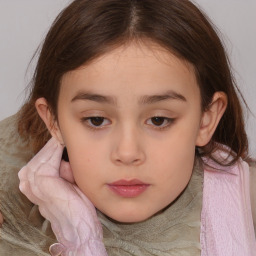 Neutral white child female with medium  brown hair and brown eyes