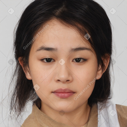 Neutral asian young-adult female with medium  brown hair and brown eyes