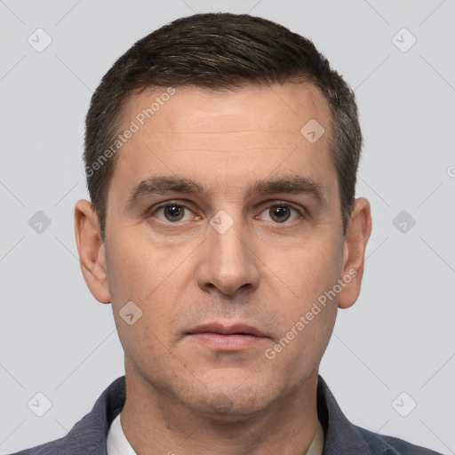 Neutral white adult male with short  brown hair and brown eyes