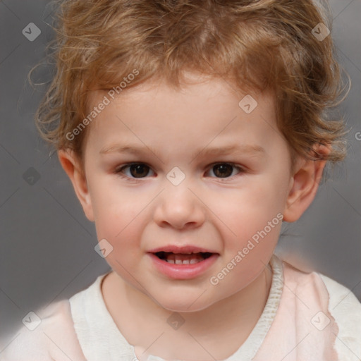 Joyful white child male with short  brown hair and brown eyes