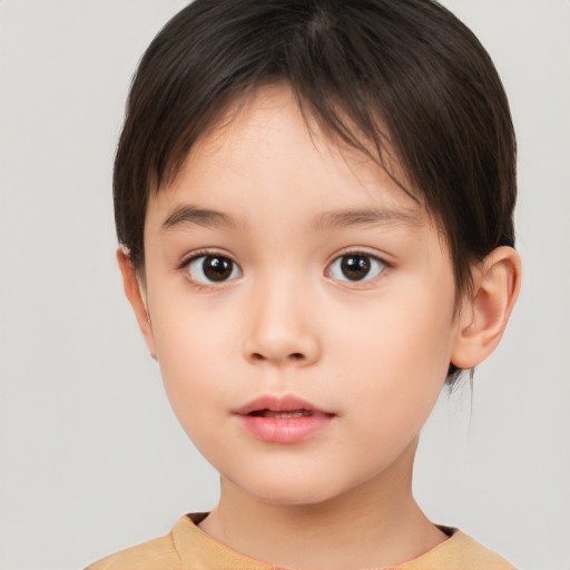 Neutral white child female with short  brown hair and brown eyes