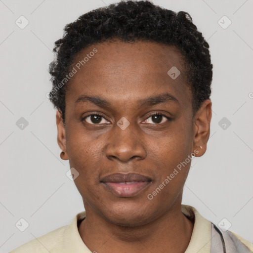 Neutral black young-adult male with short  brown hair and brown eyes