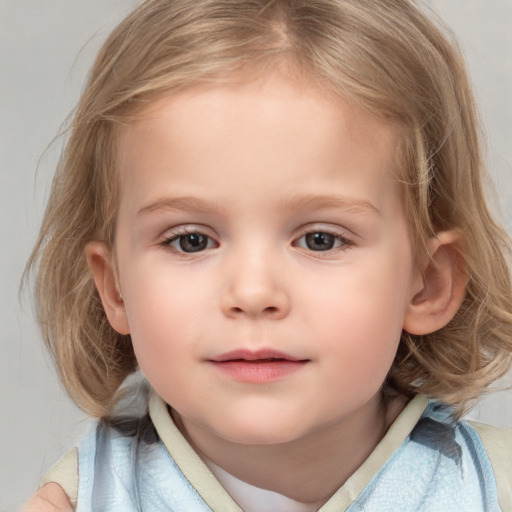 Neutral white child female with medium  brown hair and grey eyes