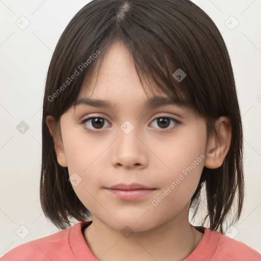 Neutral white child female with medium  brown hair and brown eyes