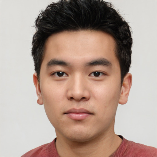 Neutral asian young-adult male with short  black hair and brown eyes
