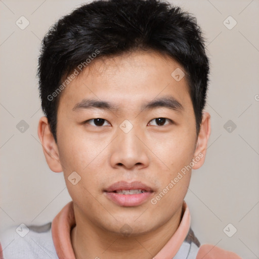 Neutral asian young-adult male with short  brown hair and brown eyes