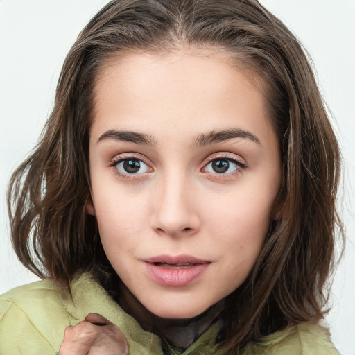 Neutral white young-adult female with medium  brown hair and green eyes