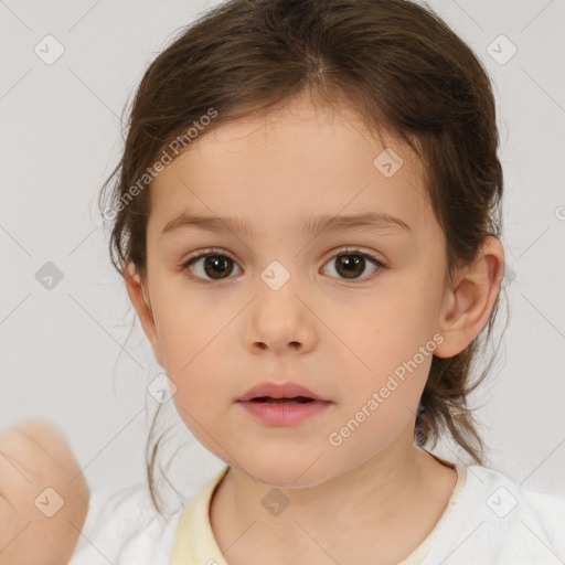 Neutral white child female with medium  brown hair and brown eyes