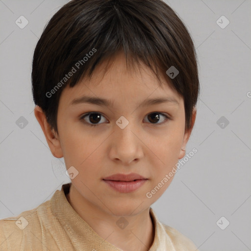 Neutral white child female with short  brown hair and brown eyes