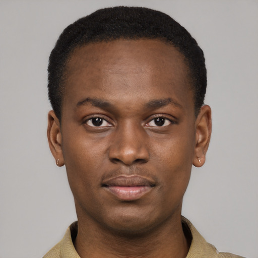 Neutral black young-adult male with short  brown hair and brown eyes