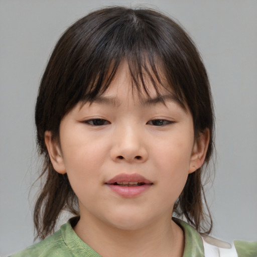 Neutral asian child female with medium  brown hair and brown eyes