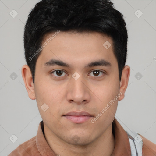 Neutral asian young-adult male with short  brown hair and brown eyes