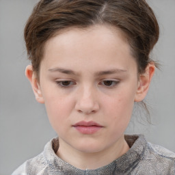 Neutral white young-adult female with short  brown hair and grey eyes