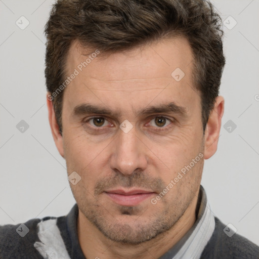 Neutral white adult male with short  brown hair and brown eyes