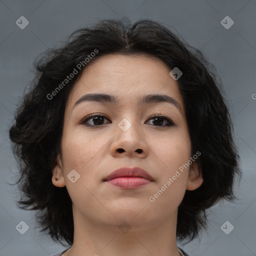Neutral asian young-adult female with medium  brown hair and brown eyes