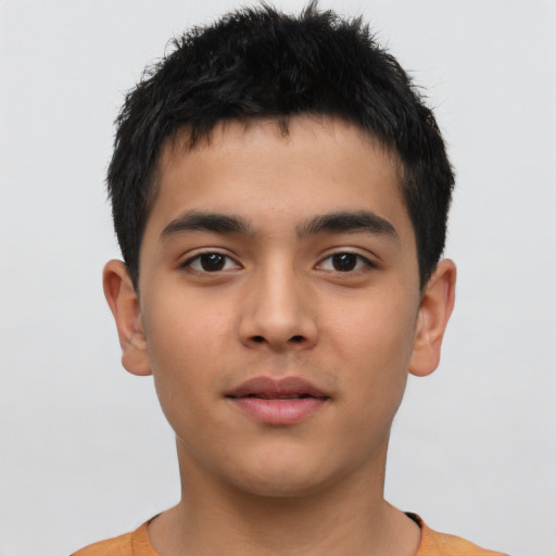 Neutral asian young-adult male with short  brown hair and brown eyes