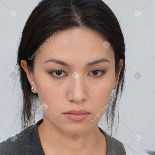 Neutral asian young-adult female with medium  brown hair and brown eyes